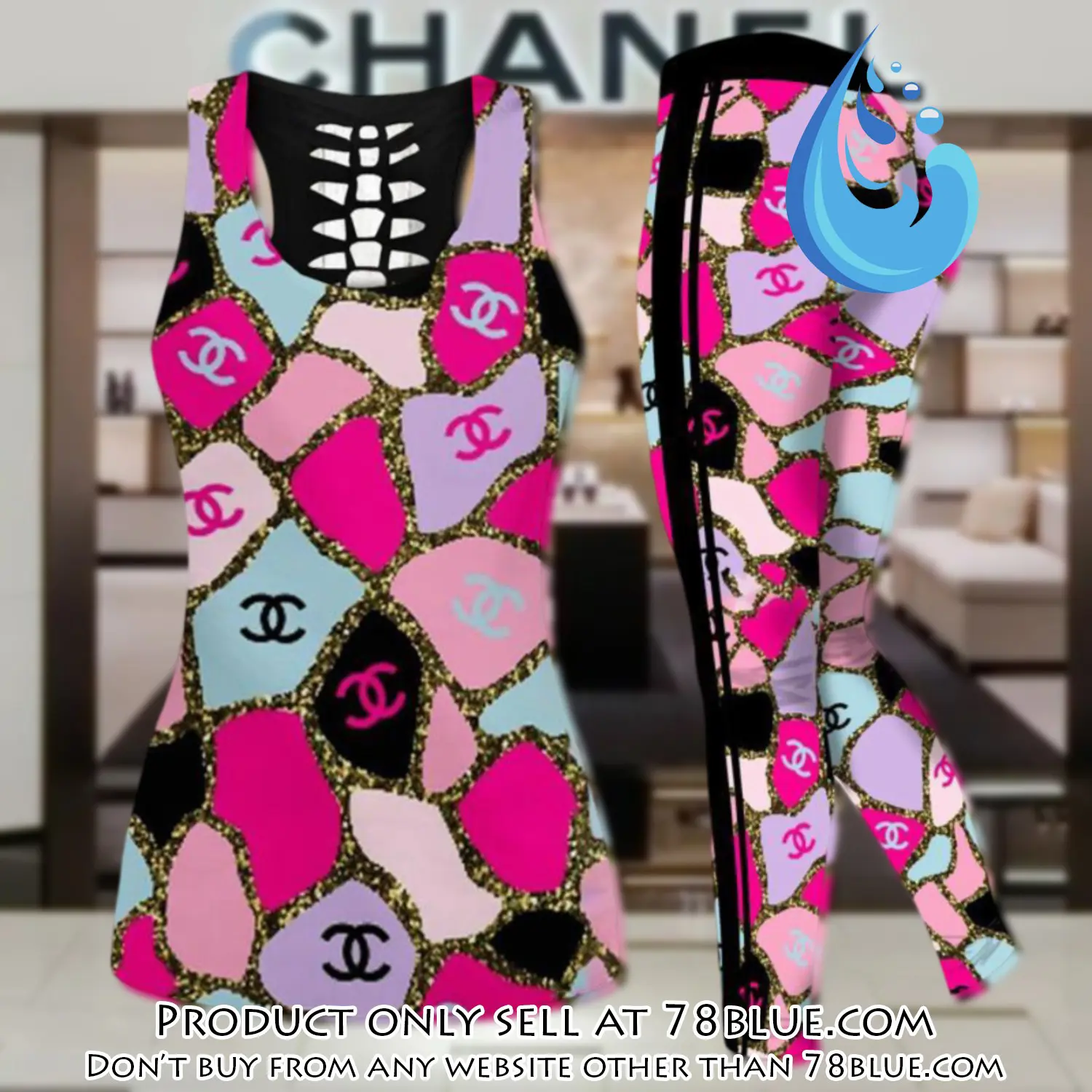 Chanel pink tank top leggings set luxury brand for women yoga gym 78b0948366